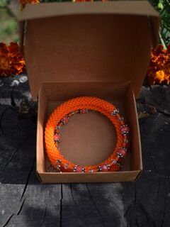 Многорядный браслет из бисера оранжевый, изображение 5