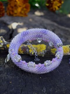 Многорядный браслет из бисера сиреневый, изображение 4